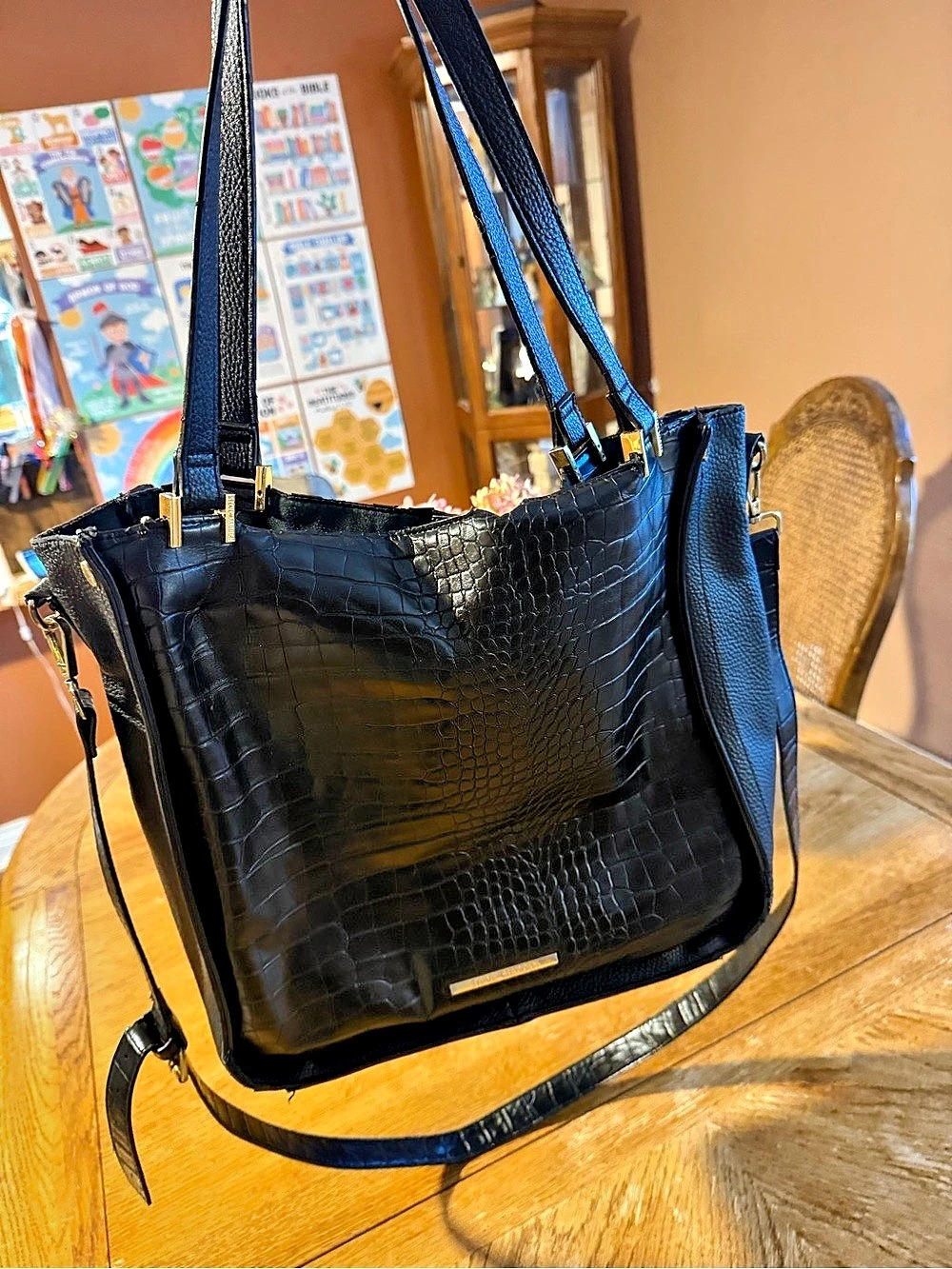 Steve Madden Croc-Embossed Tote in Black